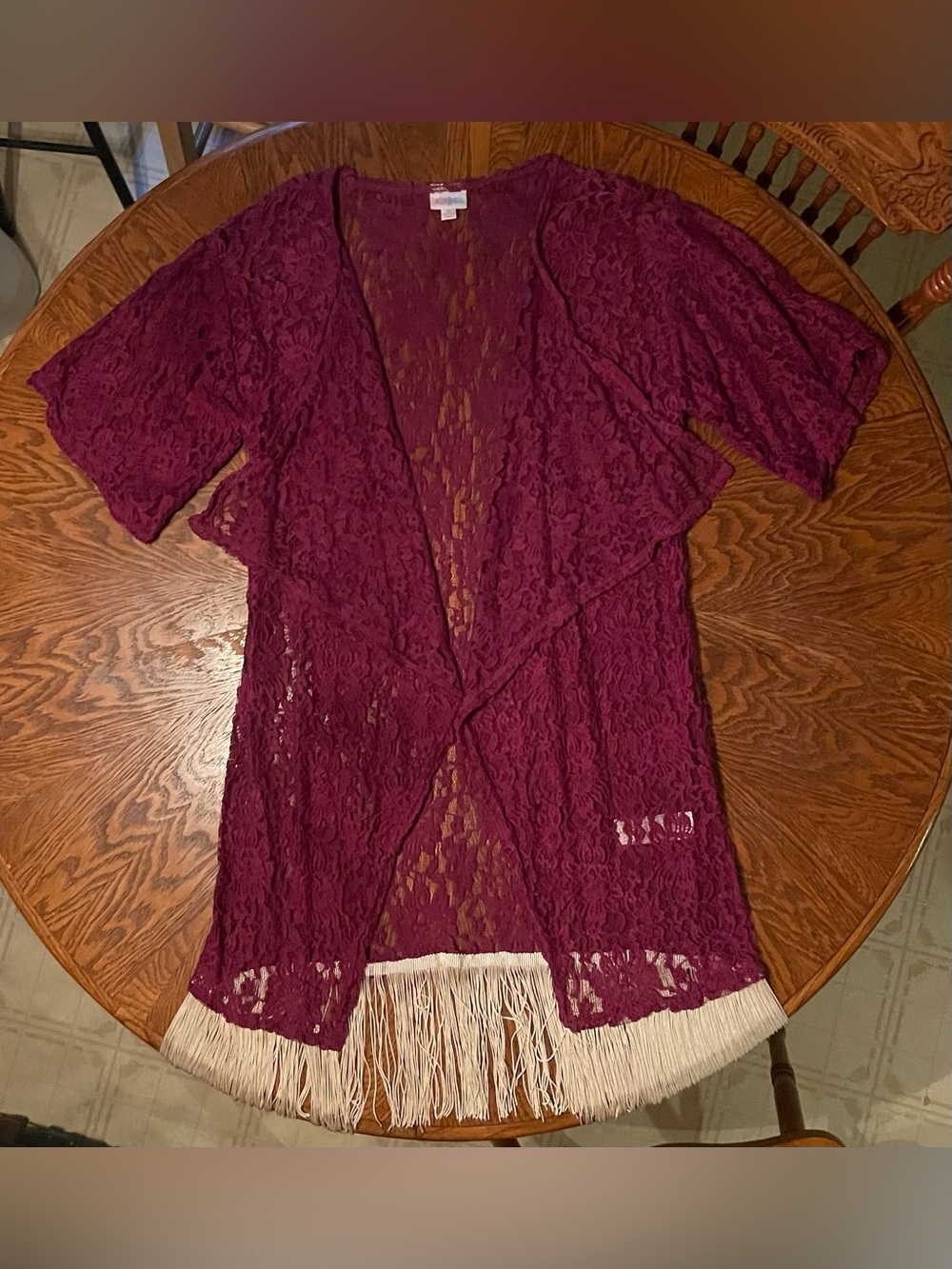 LuLaRoe Lace Monroe in Burgundy with Cream Fringe Size S (0-12)